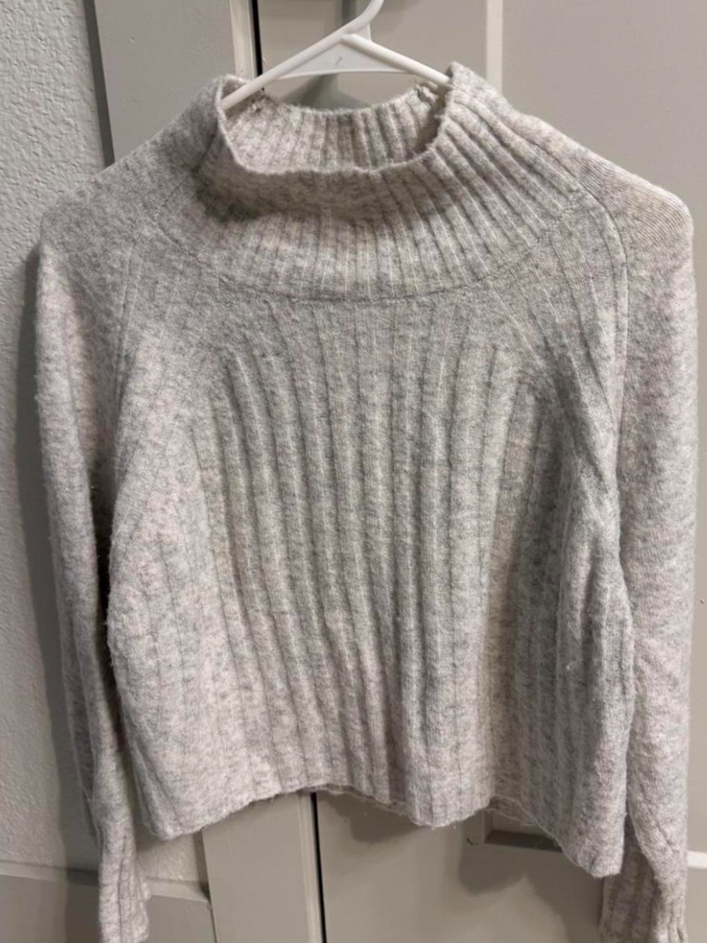Topshop Light Gray Ribbed Mock Neck Sweater